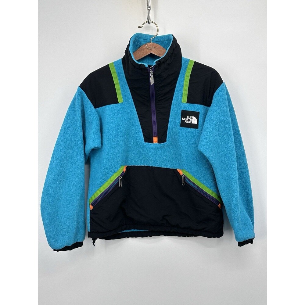 Vtg 90s The North Face Multicolor Fleece Jacket Blurb Black Made in USA TNF Sz 6
